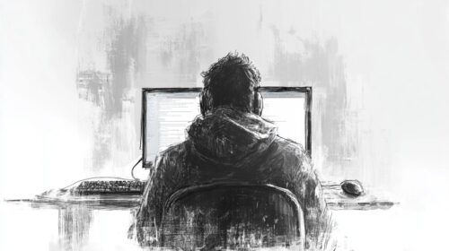 Person coding in computer