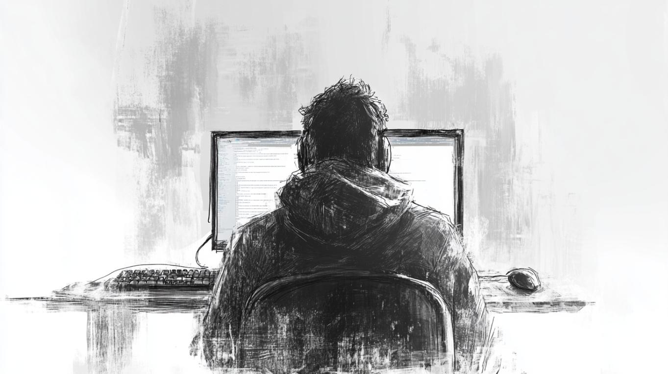 Person coding in computer
